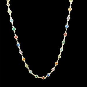 18K GOLD FILLED MULTI COLOR GEM NECKLACE, 16”